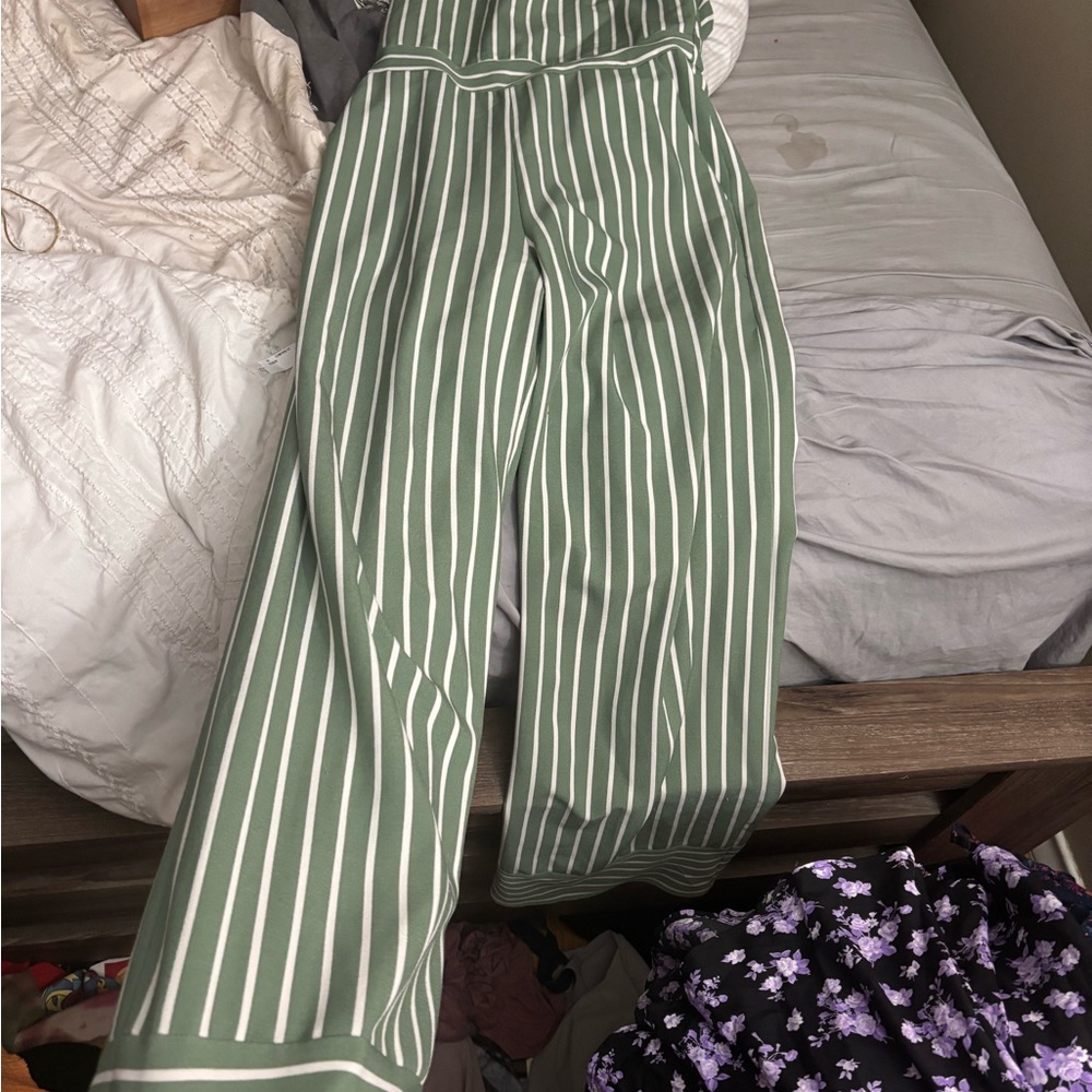 Green Striped Women's Jumpsuit